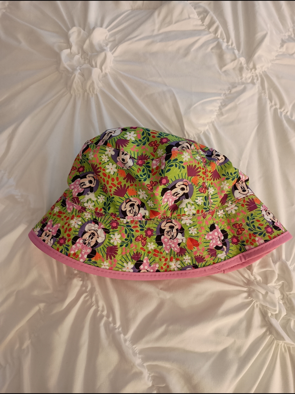 Disney Jr. Girl Toddler Bucket Hat Reversible Minnie Pink Lime Floral
